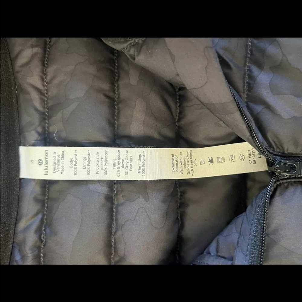 Black Camo Pack it down lululemon jacket